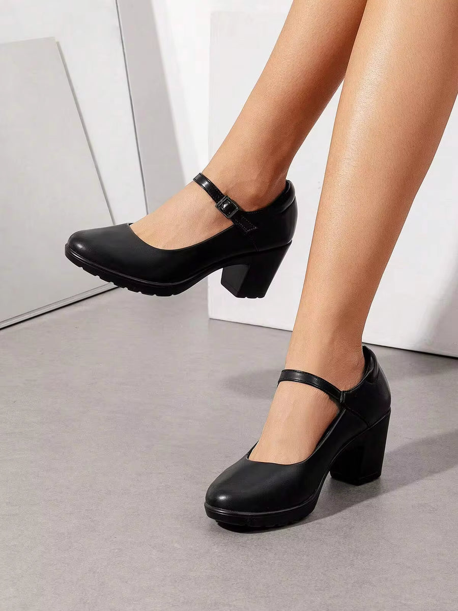 Women's Chunky Low Block Heels Pumps Mary Janes Closed Round Toe Comfortable Elegant Solid Color Dating Vacation Classic Dress Work Shoes