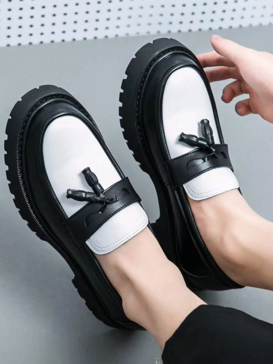 Men's Shoes, Youth Fashion Thick Sole Big Toe Shoes, British Style Tassel Slip-On Loafers, Business Casual Daily Walking Shoes, Men's Shoes