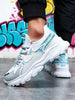 White Sport Shoes For Men With Mesh Upper And Thick EVA Sole, Sky Blue Accents, Daily Comfort Wear